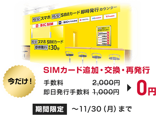 特典3:通常2,000円かかるSIMカード追加・交換・再発行の手数料が0円