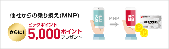 他社からのお乗り換え(MNP)でビックポイント5,000ポイントプレゼント
