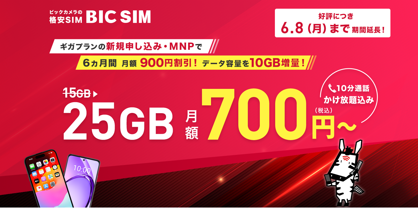 BIC SIM ハッピースマイル・ハッピープライスキャンペーン（700円/25GB）