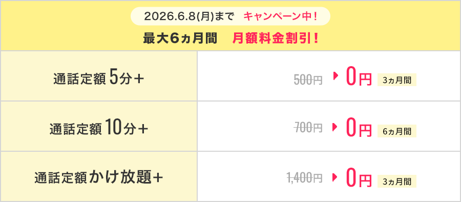 通話定額オプションの月額料金表
