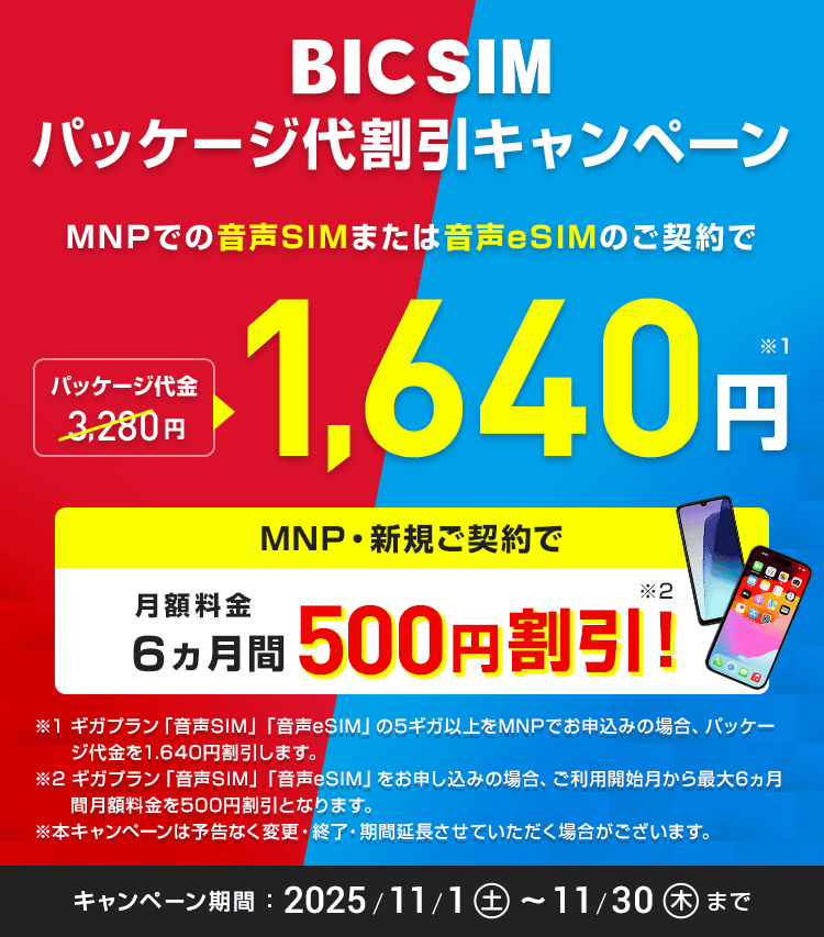 [店頭申し込み]BIC SIMパッケージ代割引キャンペーン