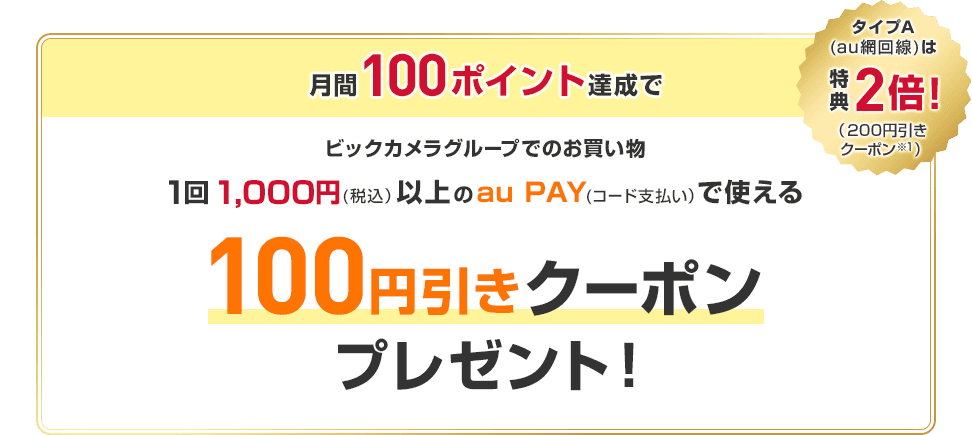 月間100ポイント達成で100円引きクーポンプレゼント！