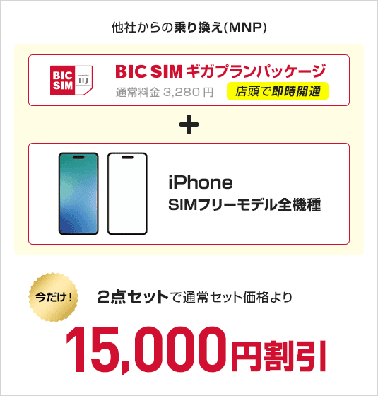 BICSIMギガプランパッケージ　＋　iPhoneSIMフリーモデル全機種