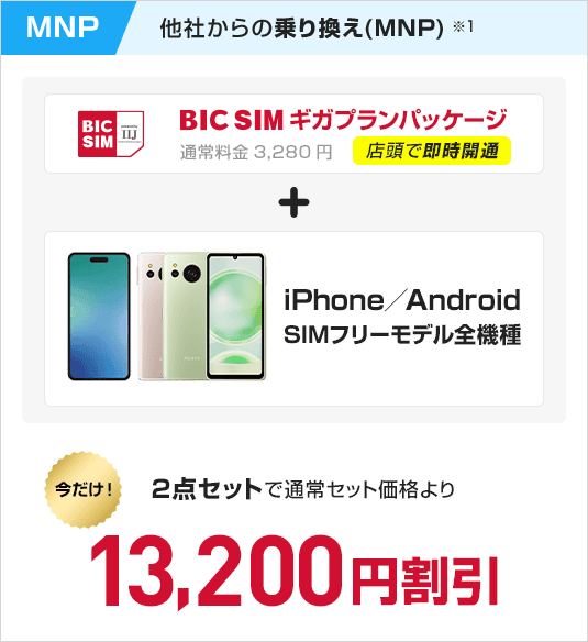 BIC SIMギガプランパッケージ　＋　iPhone/Android SIMフリーモデル全機種