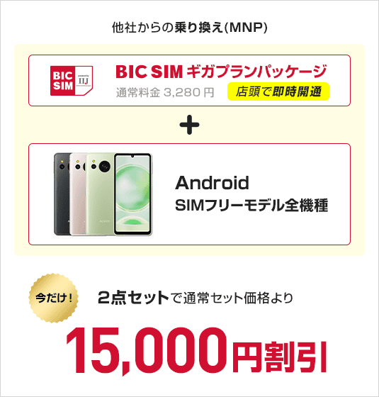 BICSIMギガプランパッケージ　＋　AndroidSIMフリーモデル全機種