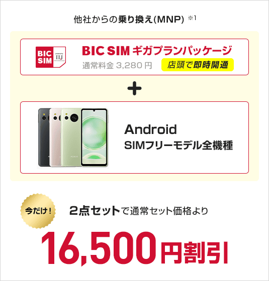 BICSIMギガプランパッケージ　＋　AndroidSIMフリーモデル全機種