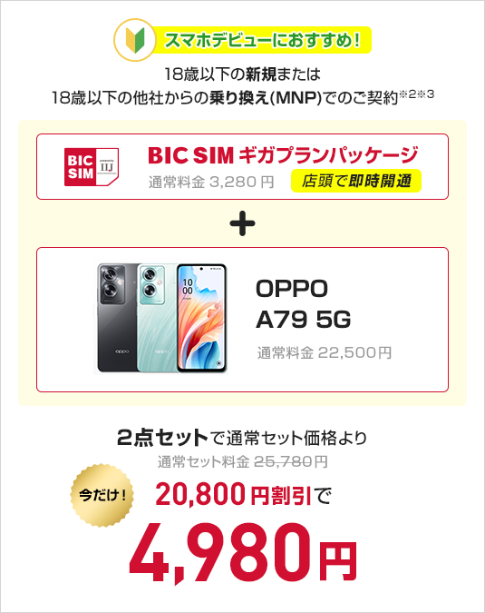 BICSIMギガプランパッケージ　＋　OPPO A79 5G