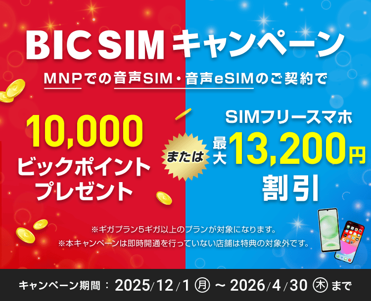 【店頭申し込み】BIC SIMキャンペーン