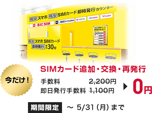 特典2:通常2,000円かかるSIMカード追加・交換・再発行の手数料が0円