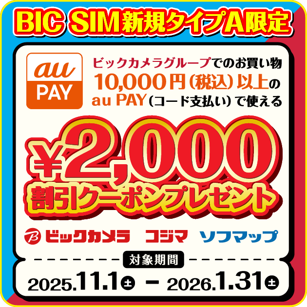 BIC SIMタイプA 新規加入者様キャンペーン