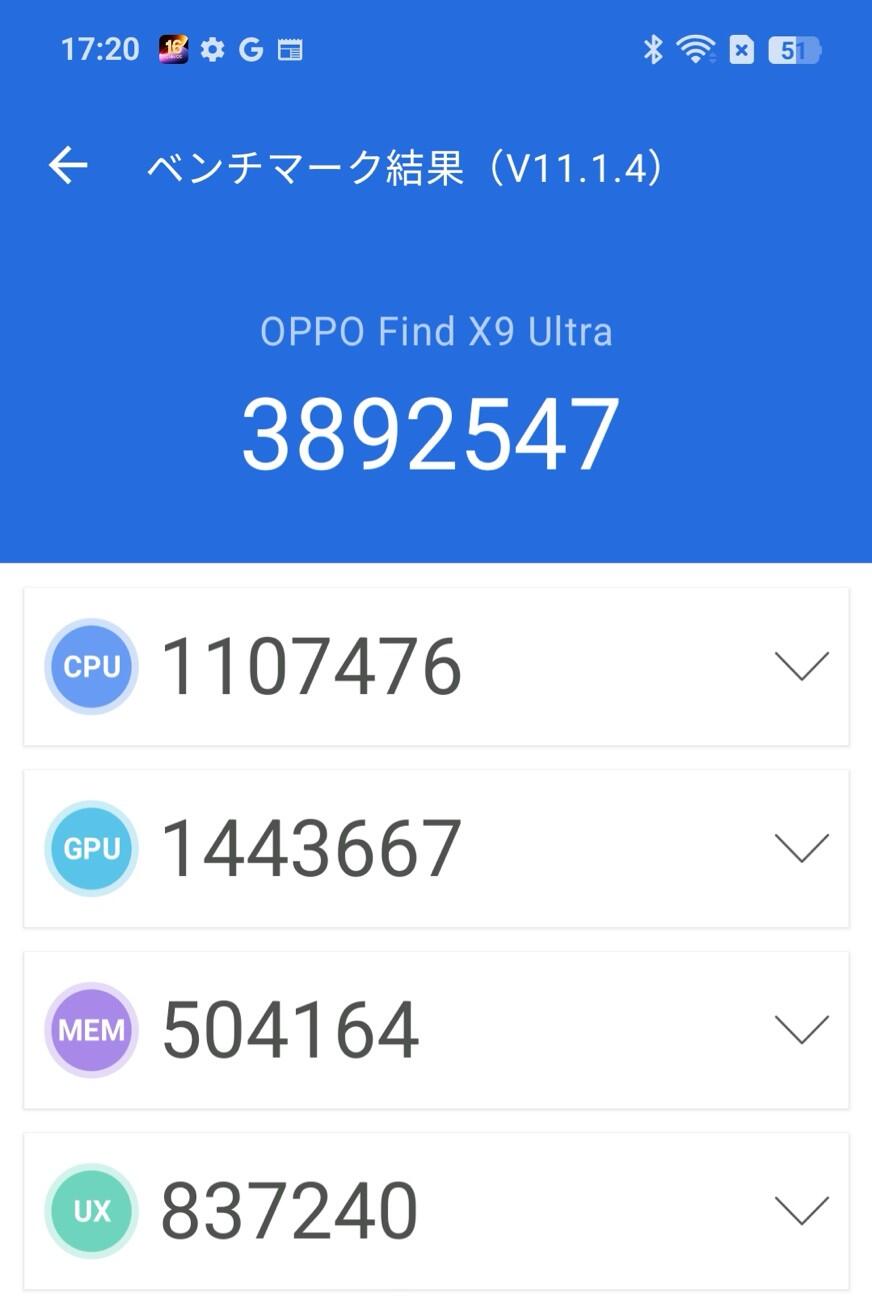 OPPO Find X9 Ultraベンチマークスコア