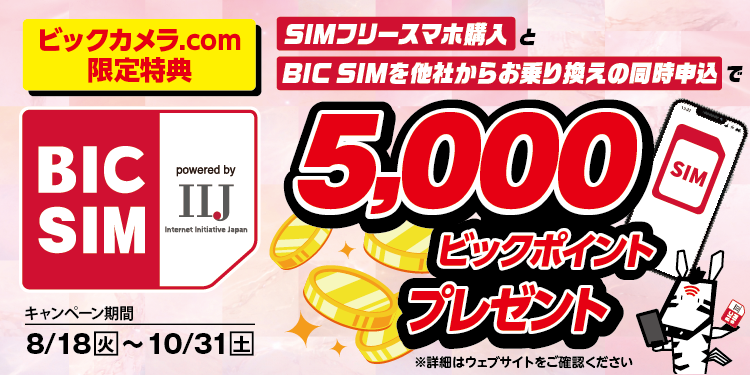 【最大5,000pt還元】「BIC SIMスマホセットキャンペーン」を解説！適用条件や申込手順・FAQまとめ