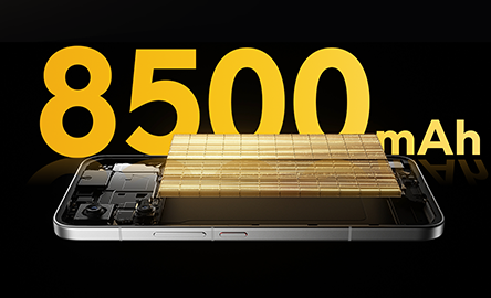 スマホ最大級の8500mAhバッテリーを内蔵。驚異的な駆動時間に100W急速充電も対応。