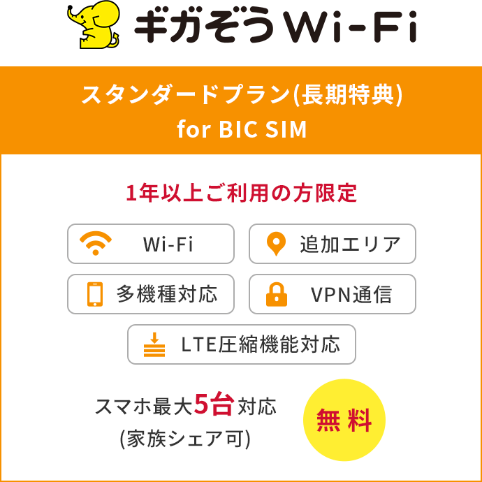 ギガぞう Wi-Fi スタンダードプラン(長期特典) for BIC SIM